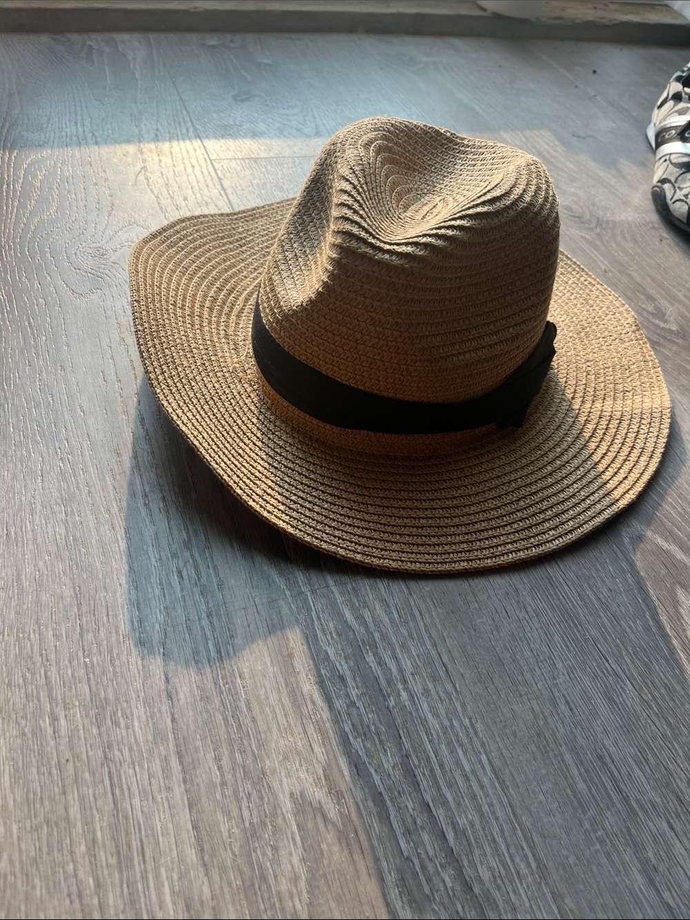 Source Unknown Brown Straw Sun Hat with Black Band